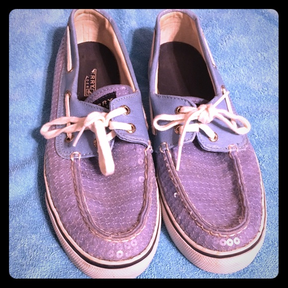 Light Bahama Blue Sequin Sparkle Sperry’s Flats - Picture 1 of 7